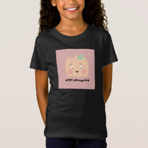 Camiseta Abóbora Fofa com Letreiro Rosado Feliz Halloween