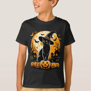 Camiseta Abóbora Gato Preto Com Chapéu de Bruxa Lua Cheia