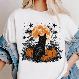 Camiseta Abóbora Gato Preto Halloween
