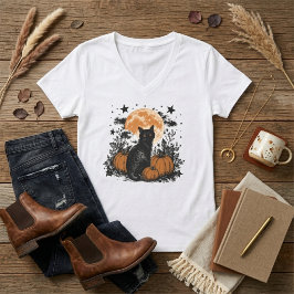 Camiseta Abóbora Gato Preto Halloween