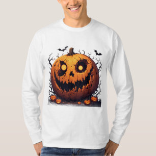 Camiseta Abóbora Gigante com Sorriso Sinistro de Halloween