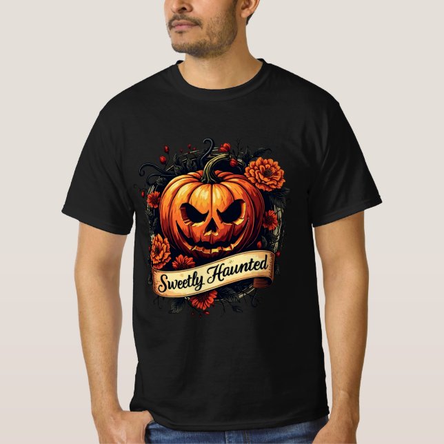 Camiseta Abóbora Gótica Branca - Halloween (Frente)