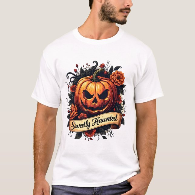 Camiseta Abóbora Gótica Branca - Halloween (Frente)