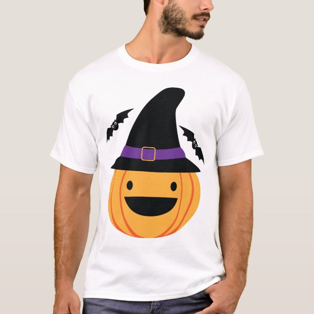 Camiseta Abóbora Halloween Jack O Lantern Morcego (Frente)