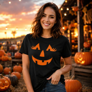 Camiseta Abóbora Lanterna Jack Feminina Rosto Halloween