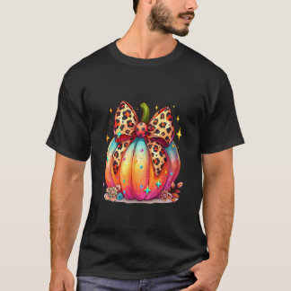 Camiseta Abóbora Leopardo Coquete Laço Meninas Mulheres Hal