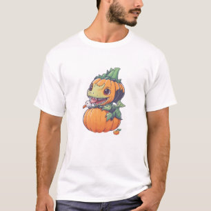 Camiseta abóbora louca tentando comer assustador