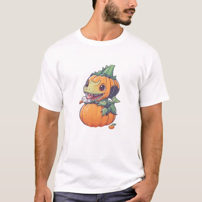 Camiseta abóbora louca tentando comer assustador  (Frente)