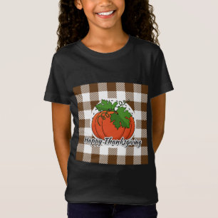 Camiseta Abóbora na Xadrez Marrom - Feliz Ação de Graças