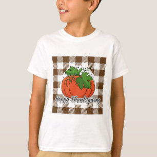 Camiseta Abóbora na Xadrez Marrom - Feliz Ação de Graças