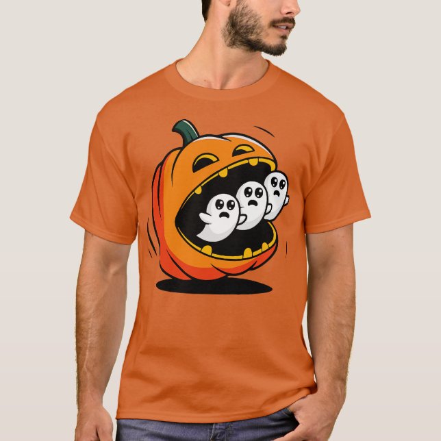 Camiseta Abóbora PacMan Comendo Fantasmas (Frente)