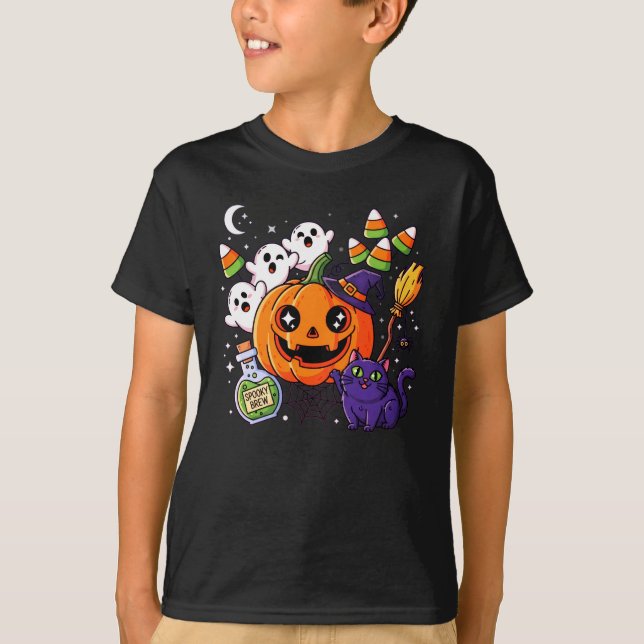 Camiseta Abóbora Pumpkin & Spider Fall Design - Cozy Spooky (Frente)
