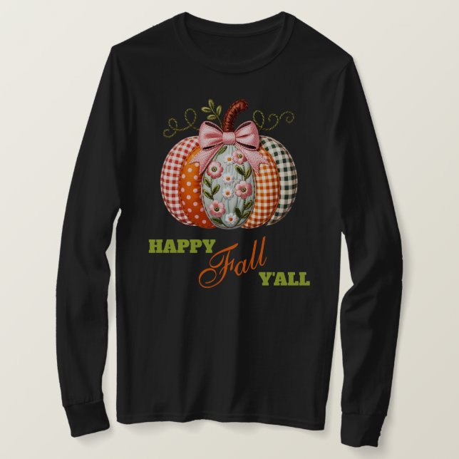 Camiseta Abóbora Remendada com Bordado Boho (Frente do Design)
