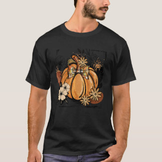 Camiseta Abóbora Retro Boho Coquette Laço Outono Outono Mul