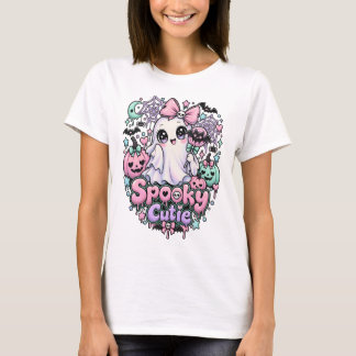 Camiseta Abóbora Rosa Kawaii Temporada Assustadora