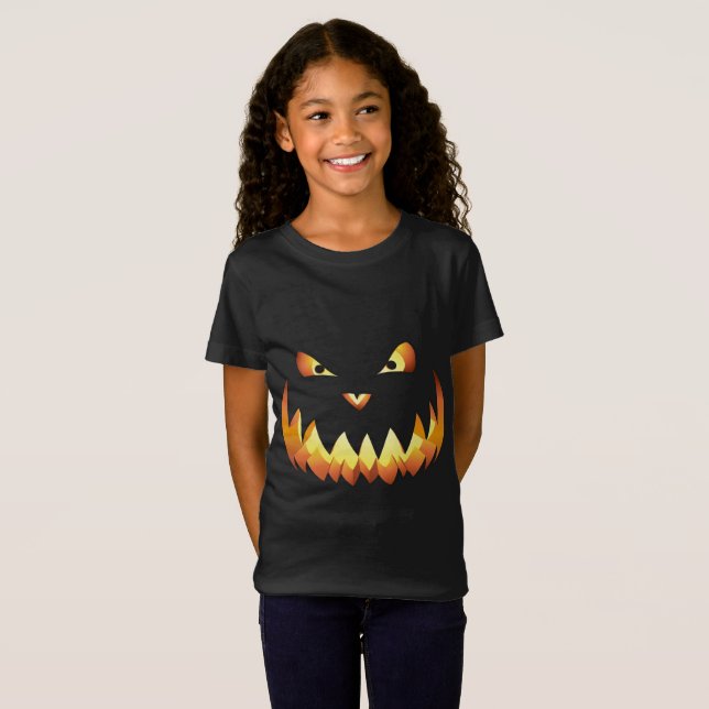 Camiseta Abóbora Rosto 4 para o Halloween (Frente Completa)