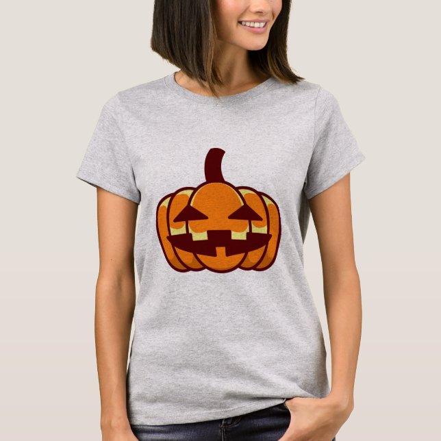 Camiseta Abobora Simples com Rosto de Jack-O'-Lantern Sorri (Frente)