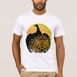 Camiseta Abóbora Talhada com Mandala e Lua de Outono 