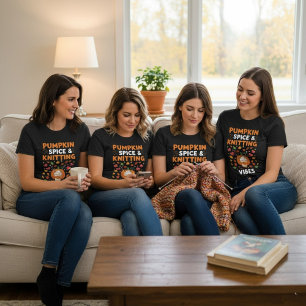 Camiseta Abóbora Temática e Vibrações de Tricô Outono 