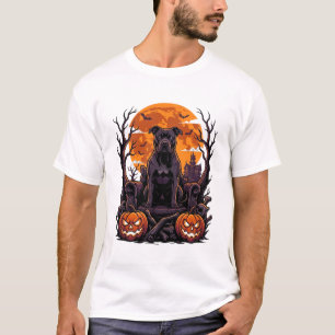 Camiseta Abóbora Trono Pitbull Preto Halloween Lua Cheia_