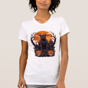 Camiseta Abóbora Trono Pitbull Preto Halloween Lua Cheia_