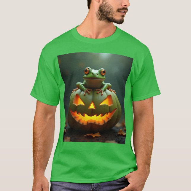 Camiseta Abóbora verde de Halloween e sapo (Frente)