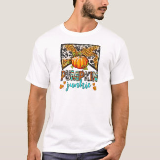 Camiseta Abóbora Viciada em Folhas de Outono Leopardo
