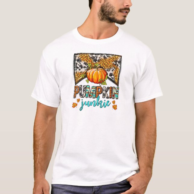 Camiseta Abóbora Viciada em Folhas de Outono Leopardo (Frente)