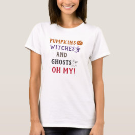 Camiseta Abóboras Bruxas Fantasmas Citação Colorida