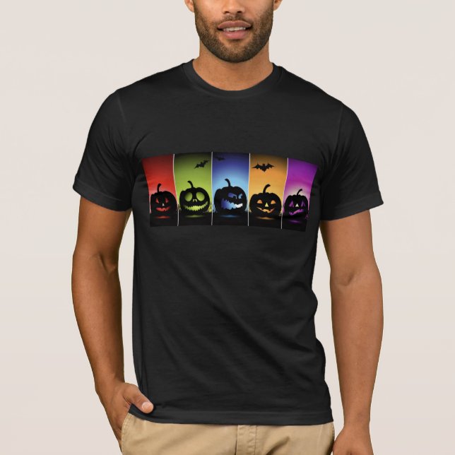 Camiseta Abóboras Coloridas de Halloween (Frente)