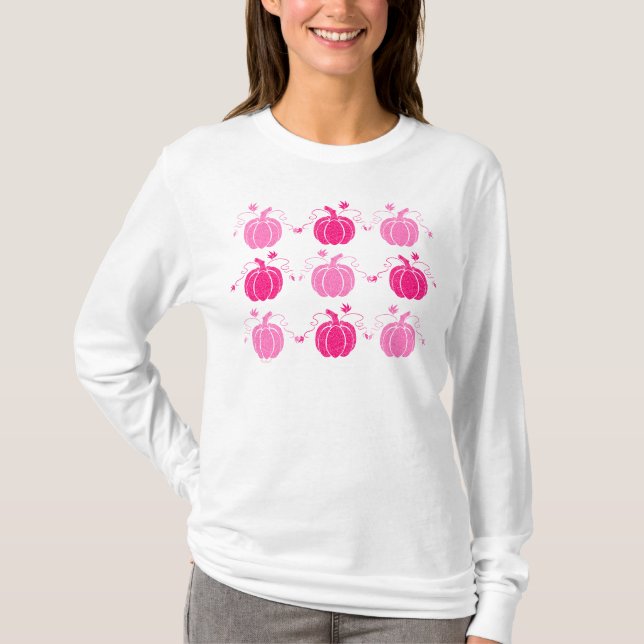 Camiseta Abóboras com Filigrama Rosa e Branco de Outono (Frente)