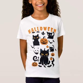 Camiseta Abóboras De Halloween, Batatas Voadoras, Gato Negr