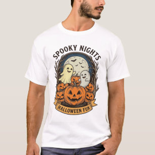 Camiseta Abóboras Fantasmas Fofos Gravura Vintage Arte de H