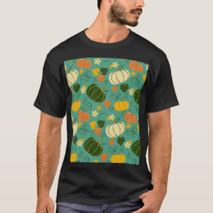 Camiseta Abóboras, folhas: padrão vegetal do outono
