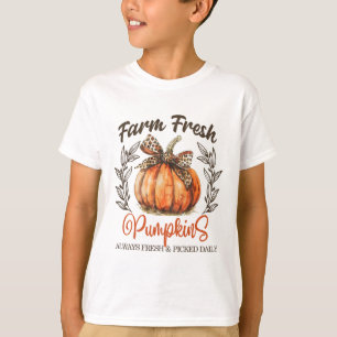 Camiseta Abóboras Frescas da Fazenda Laço Coquete Outono Ou