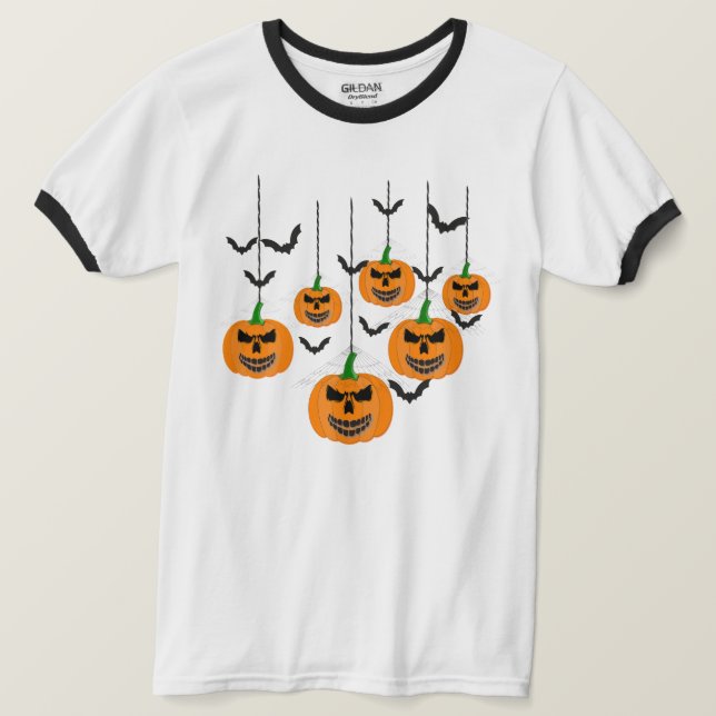 Camiseta Abóboras Lanternas de Halloween Malvadas com Padrã (Frente do Design)