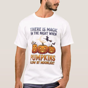 Camiseta Abóboras Mágicas Noturnas Brilham ao Luar Noite de