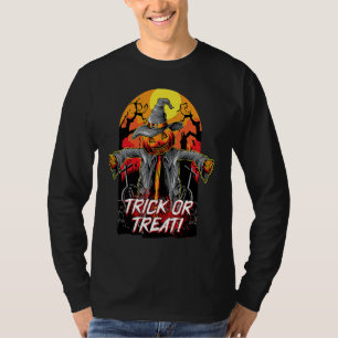 Camiseta Abobrinha de Halloween Espantalho de Abobora Truqu