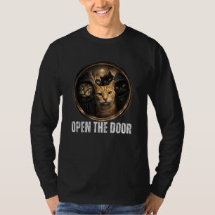 Camiseta Abra A Porta Meme de Gato Engraçado Design de Humo