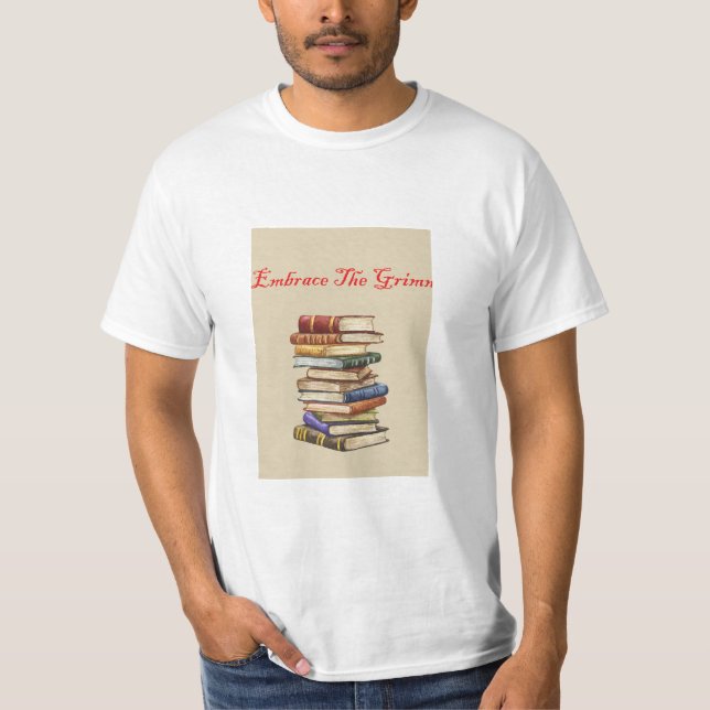 Camiseta Abraçar a pilha de livros Grimm (Frente)