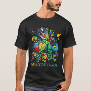 Camiseta Abraçar Diferenças Autismo Dinossauro T-rex Quebra