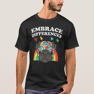 Camiseta Abraçar Diferenças Pug Cão Conscientização do Auti