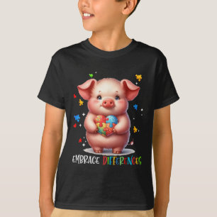 Camiseta Abraçar Diferenças Puzzle Coração Porco Consciênci