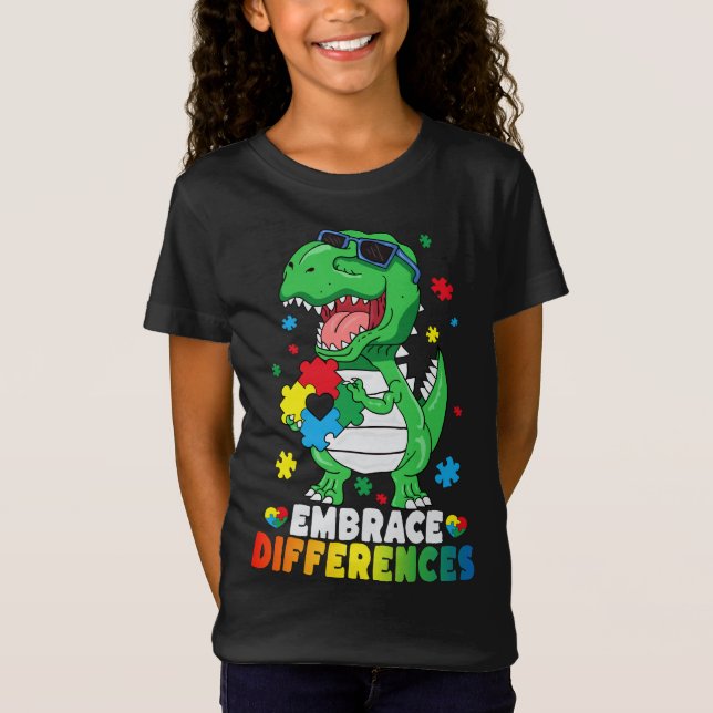 Camiseta Abraçar Diferenças T Rex Dinossauro Conscientizaçã (Frente)