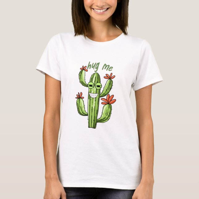 Camiseta abraçar-me cacto engraçado (Frente)