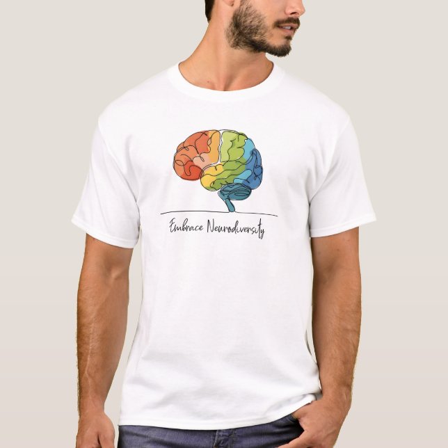 Camiseta Abraçar Neurodiversity Line Art Rainbow Brain (Frente)