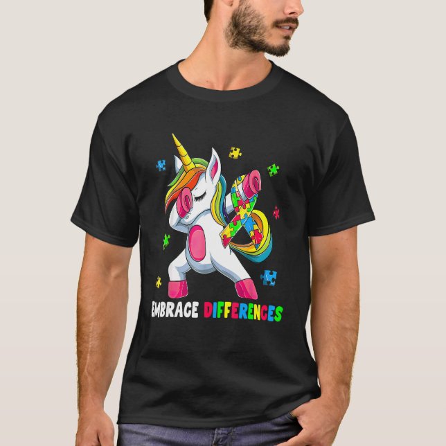Camiseta Abrace diferenças Unicórnio Embarque ADHD Autism A (Frente)