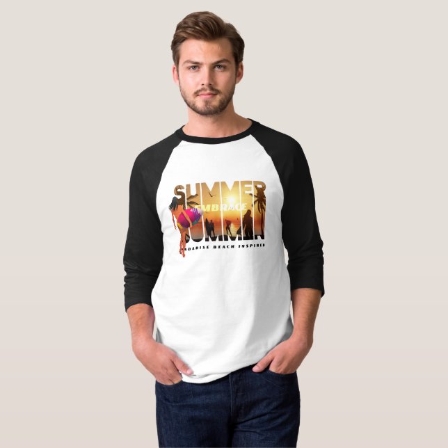 Camiseta Abrace o Verão | Homens 3/4 Capa Raglan (Frente Completa)