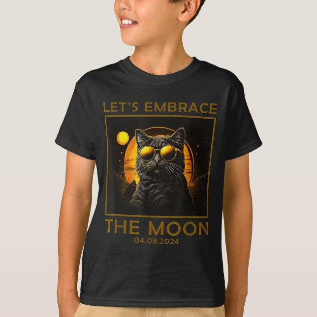 Camiseta Abraço de Eclipse Solar Total de Gato Fofo (Frente)
