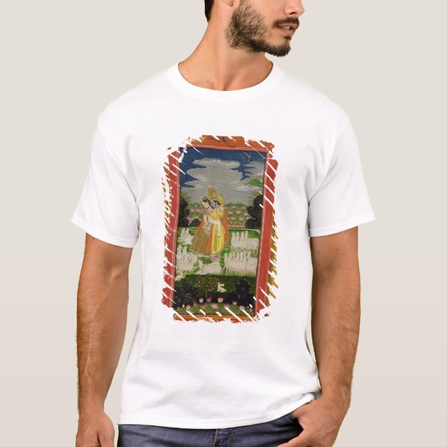 Camiseta Abraço de Radha e de Krishna em um landscap (Frente)